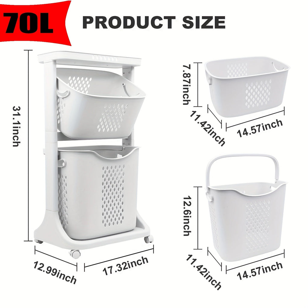 Rolling Laundry Hamper Cart with Wheels – 2/3/4 Tier Large Capacity Laundry Basket with Removable Baskets for Laundry Room Bathroom Organization in White