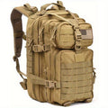 Men's Large Tactical Backpack – 45L MOLLE System 3-Day Rucksack for Hiking Fishing Hunting Travel & Mountaineering in Khaki Red & Black (Flag Badge Included)