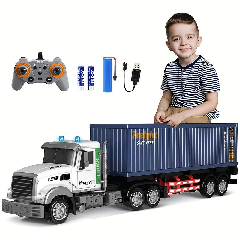 RC Container Truck Trailer Toy 1:24 Scale 23.6 In 2.4G Remote Control Semi Truck with Cargo Loading Battery & USB Charger for Kids Age 6+ – Birthday Gift Boys & Girls