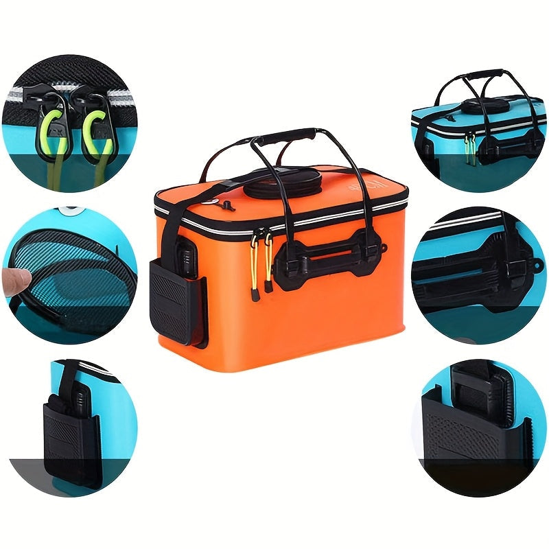 25L Foldable Fishing Bucket, Collapsible EVA Live Fish Bait Container – Portable Multifunctional Outdoor Fish Keeper Bag for Carp & Freshwater Fishing, Gift for Men (Blue/Orange)