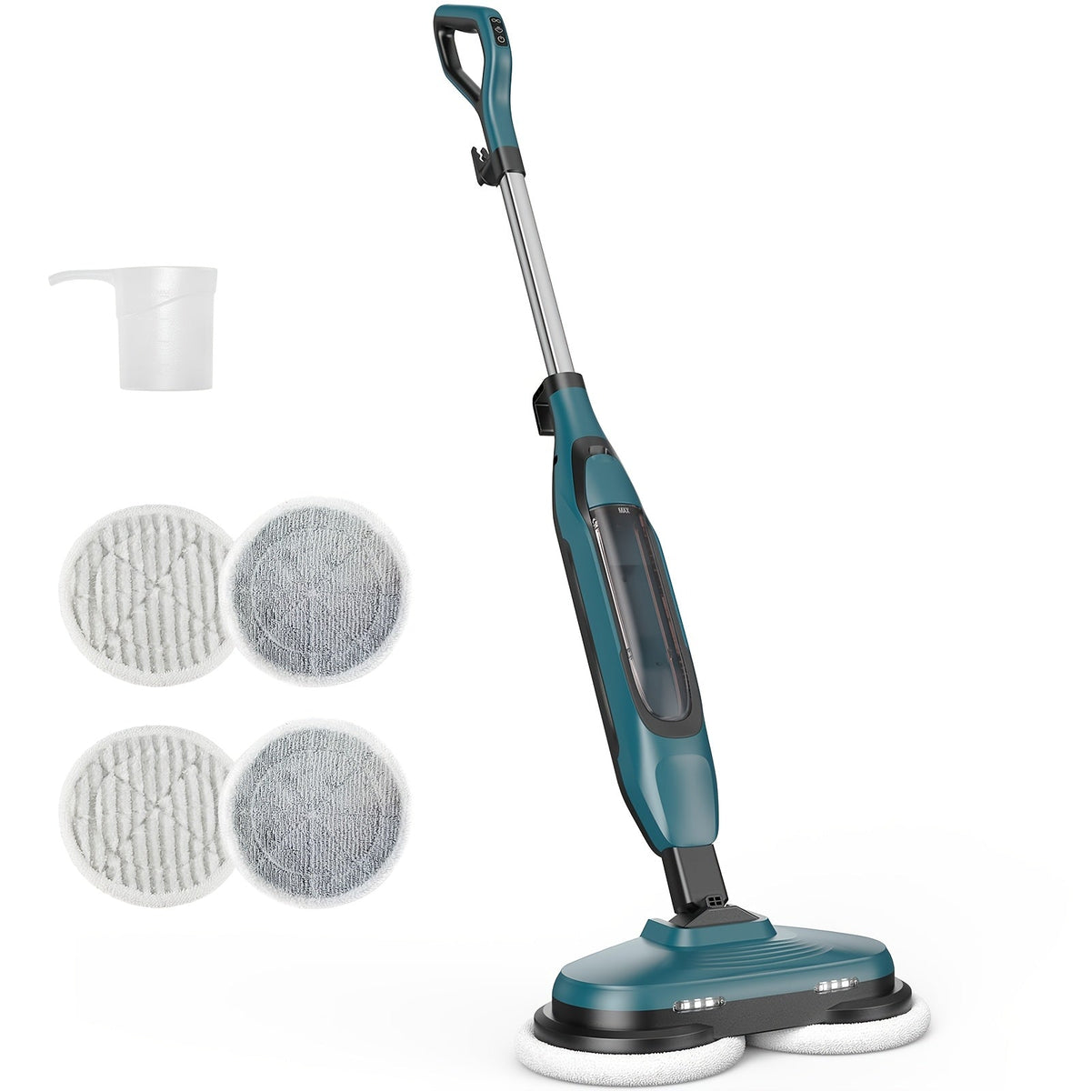 Steam Mop for Floor Cleaning with Dual Spin Rotating Pads, 2 LED Lights, 4 Steam Modes & 16.4FT Cord, Heavy Duty Electric Floor Steamer for Hardwood, Tile, Laminate & Grout, White Gray Green