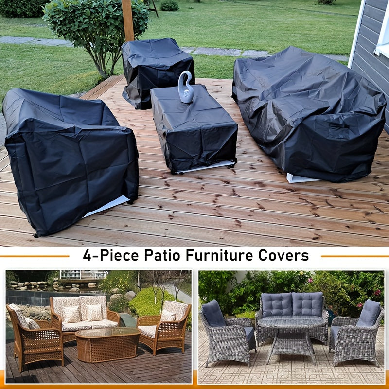 4-Piece Outdoor Furniture Cover Set - Sofa Cover, 2 Chair Covers & Coffee Table Cover, Wind Buckle Straps & Adjustable Drawstring - Patio, Balcony & Courtyard - Black