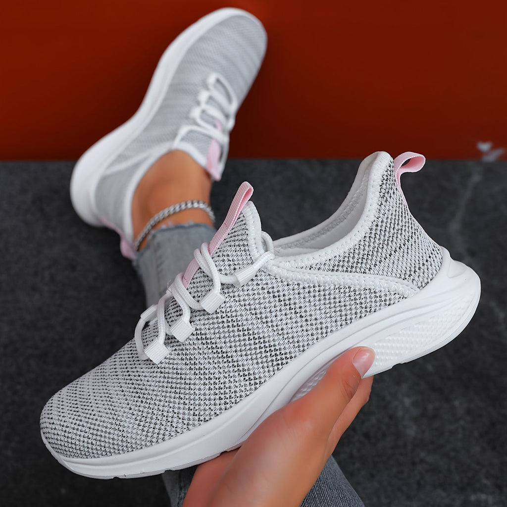 Women's Breathable Mesh Running Sneakers - Lightweight, Anti-Slip & Durable - Outdoor & Road Running - All-Season - US 6–11.5 - Grey, Off-White & Black
