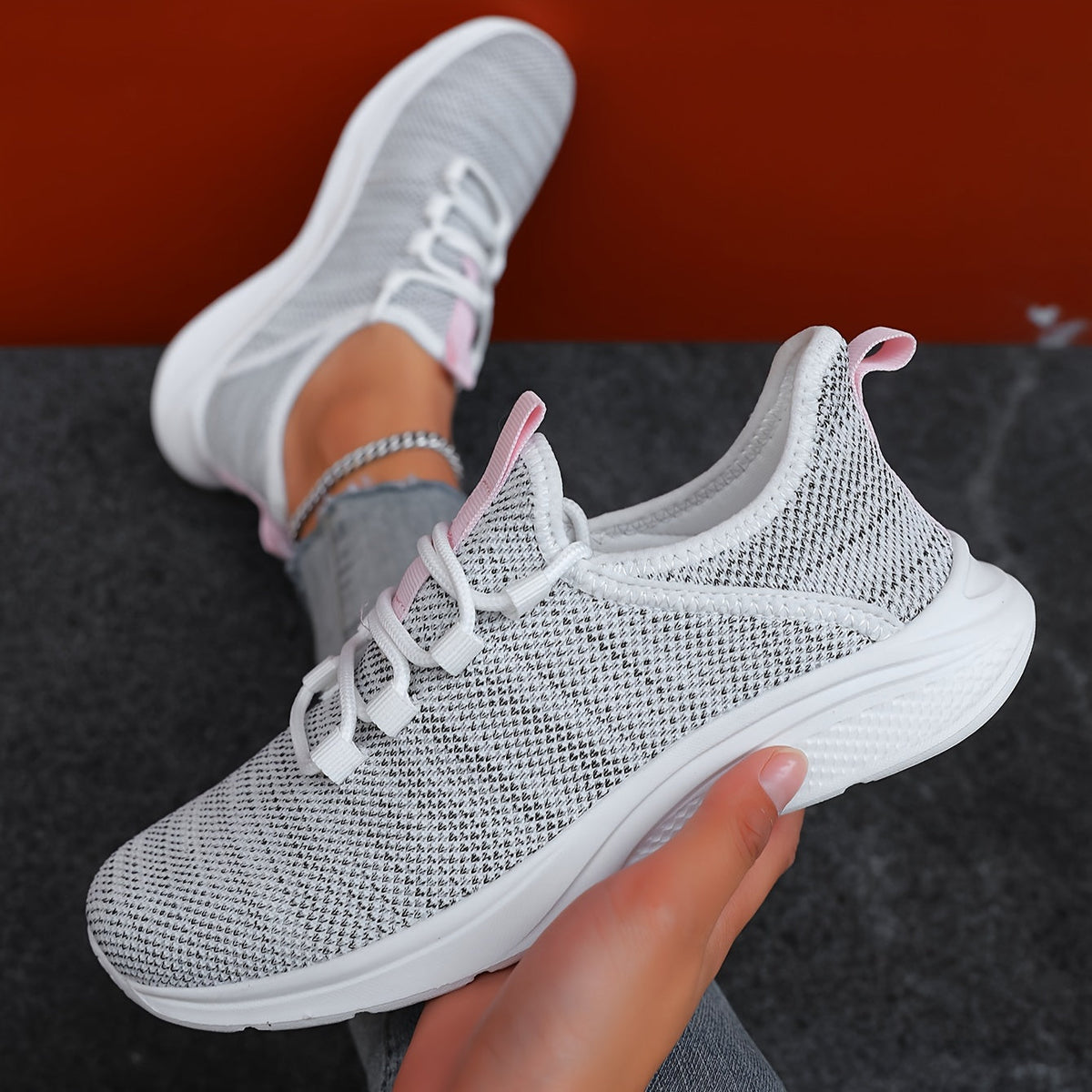 Women's Breathable Mesh Running Sneakers - Lightweight, Anti-Slip & Durable - Outdoor & Road Running - All-Season - US 6–11.5 - Grey, Off-White & Black