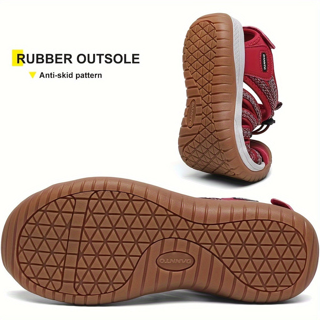 Women's Closed-Toe Hiking Sandals, Lightweight Non-Slip Water Sandals with Adjustable Bungee Lace & Hook-and-Loop Strap, Breathable Athletic Sport Outdoor Shoes for Beach, Camping, Fishing, Travel, and Walking