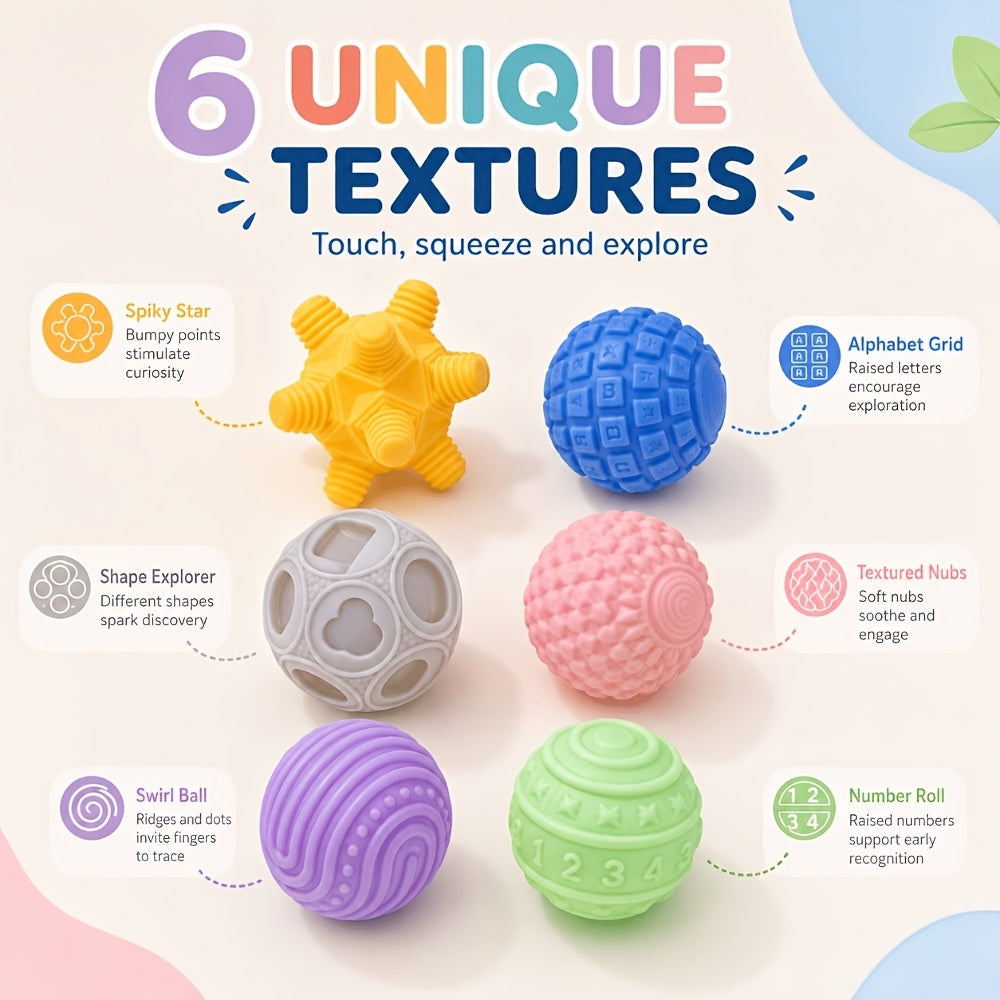 6-Piece Baby Sensory Touch Ball Toy Set, Colorful Textured Hand-Grip Balls for Infant Sensory Development & Motor Skills, Stimulate Intelligence, Random Colors