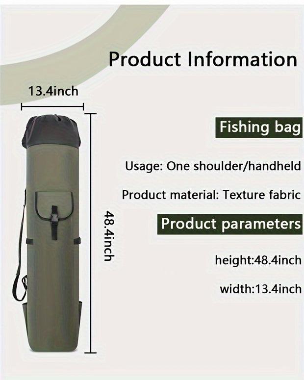 Large Capacity Folding Durable Fishing Rod Bag, Multifunctional Gear Carrier Case with Two Lead Weights, Fits Multiple Rods, Tackle Organizer for Freshwater and Saltwater Fishing