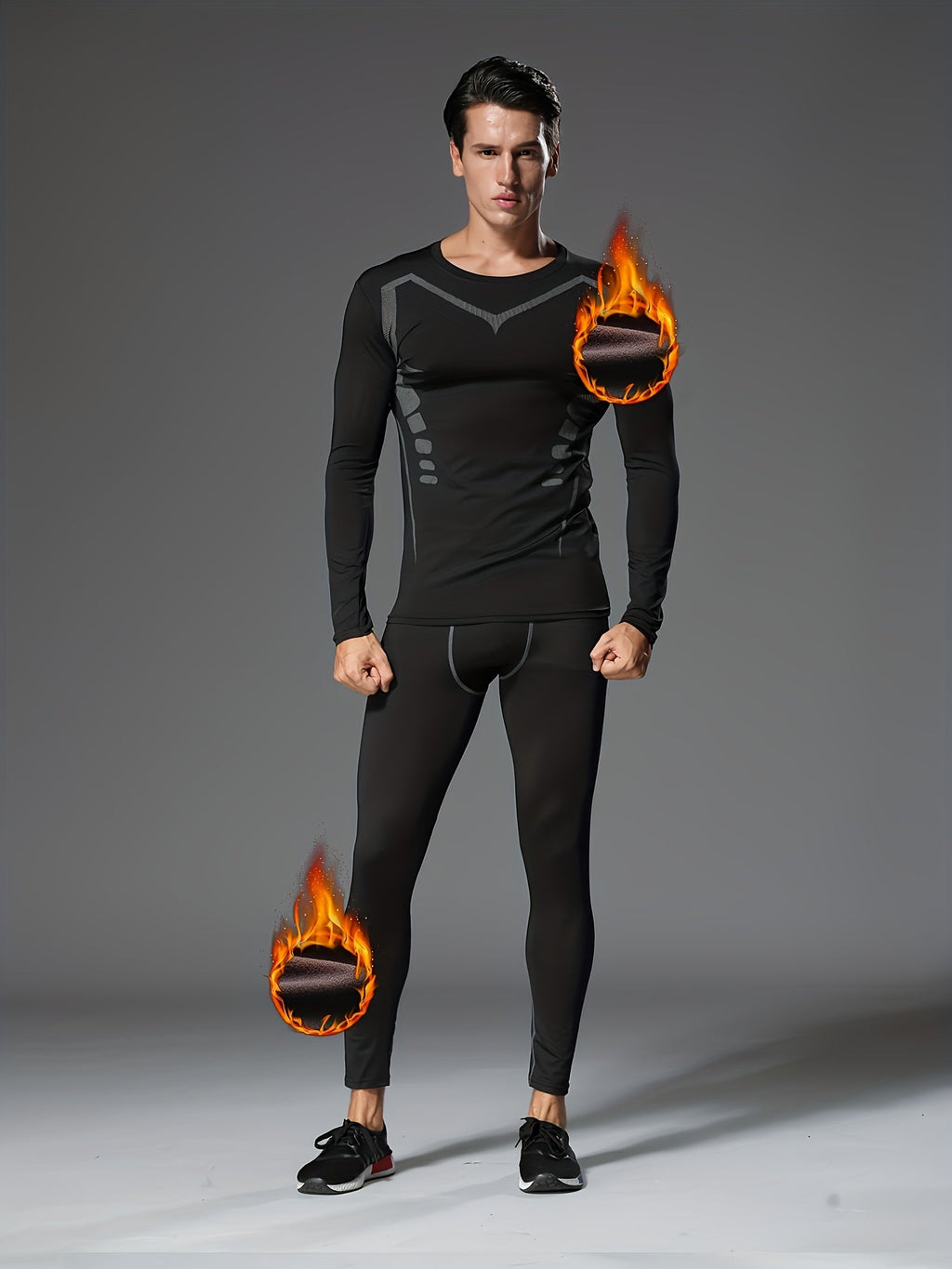 6pcs Men's Thermal Fleece-Lined Sports Underwear Set – Printed Warm Base Layer for Fall/Winter Running, Fitness Training, and Morning & Night Workouts