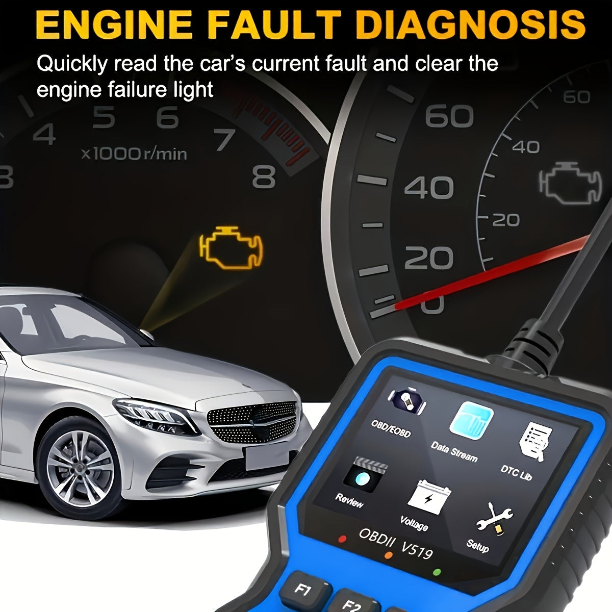 OBD2 Scanner Code Reader Car Diagnostic Tool, Engine Fault Code Reader with Live Data, Freeze Frame, and I/M Readiness for All OBDII Protocol Vehicles, No Battery Required