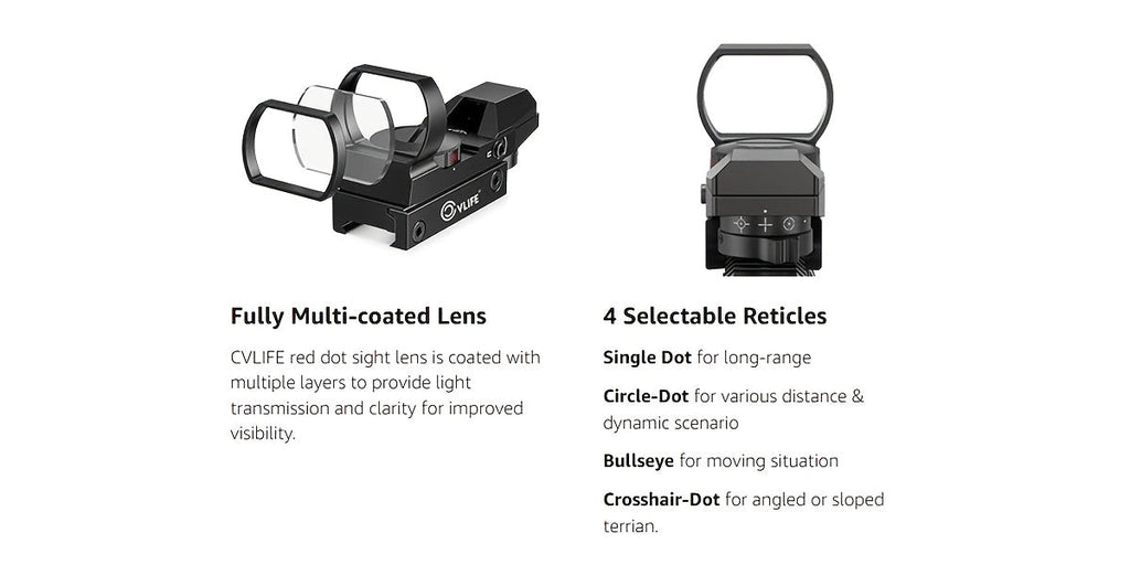 1x22x33 Red and Green Dot Sight with 20mm Picatinny Rail - 4 Reticles, 5 Brightness Settings, Wide Field of View Scope for Rifles and Shotguns
