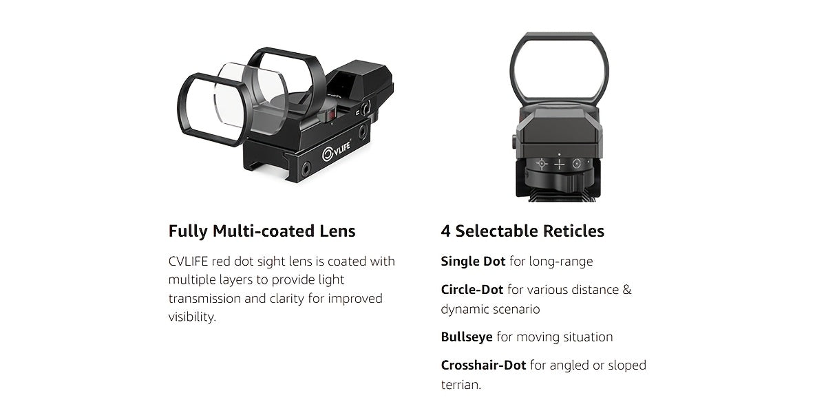 1x22x33 Red and Green Dot Sight with 20mm Picatinny Rail - 4 Reticles, 5 Brightness Settings, Wide Field of View Scope for Rifles and Shotguns