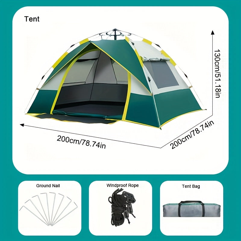 Automatic Instant Pop-Up Camping Tent 1-3 or 3-4 Person – Full Season Windproof Lightweight Tent with Double Doors & Mesh Windows for Camping, Hiking, Hunting, Travel & Outdoor Shelter