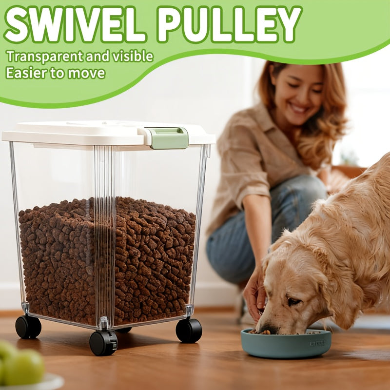 Airtight Pet Food Storage Container with Wheels, Locking Lid, Built-in Scoop, Moisture-Proof Dog and Cat Food Bin for Kitchen Pantry, 11/22/38/55 lbs Dry Food Storage