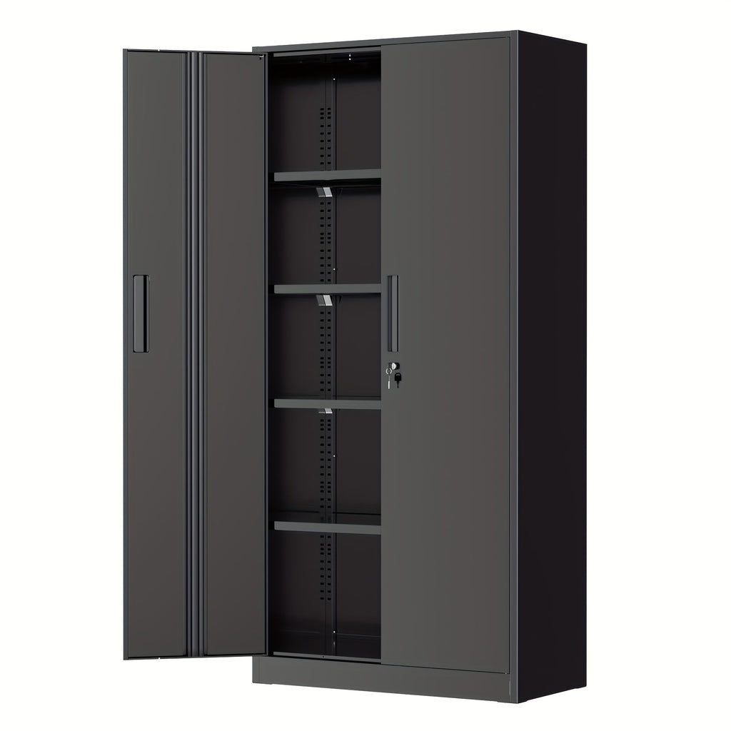 Metal Storage Cabinet 71" or 36" with Lockable Doors & Adjustable Shelves, Heavy Duty Steel Closet Cabinet for Garage Gym Home Office School Organization, Black Red White Pure Black