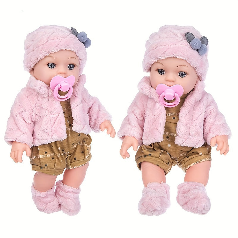 12-Inch Reborn Baby Doll with Pink Plush Outfit, Hat, Socks, and Pacifier, Realistic Newborn Soft Body Baby Doll Toy for Girls, Toddlers, Kids, Birthday, Christmas, Holiday Gift