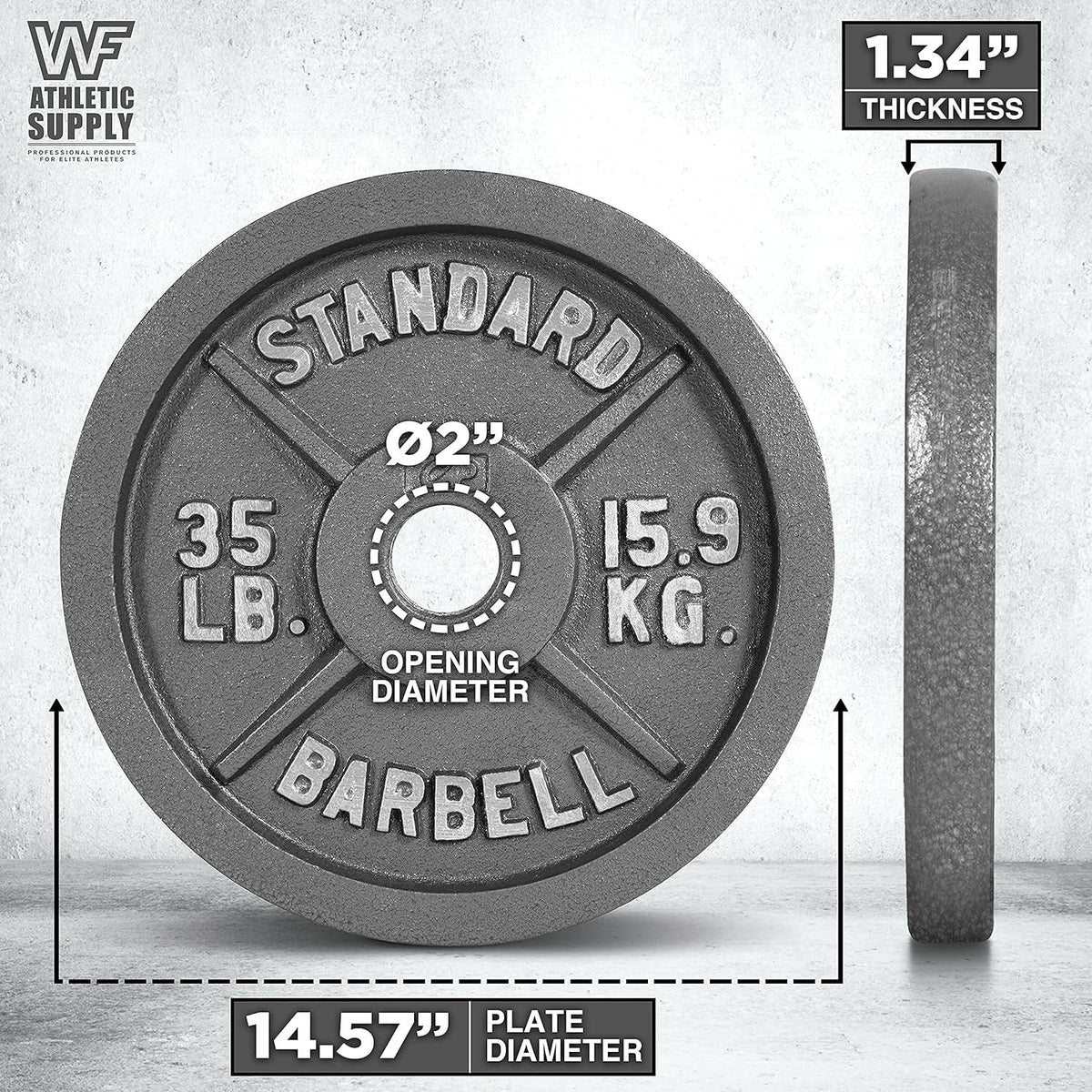Cast Iron Weight Plates 2-Inch Solid Baked Enamel Finish for Strength Training, Weightlifting, Bodybuilding, Powerlifting, Home Gym Barbell - 2.5, 5, 10, 25, 35, 45, 100 LB