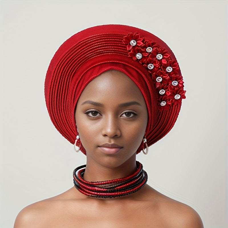 African Nigerian Gele Hat Layered Applique Headpiece Women's Wedding Tea Party Fascinator Traditional Headwear 15 Colors Mother's Day Gift