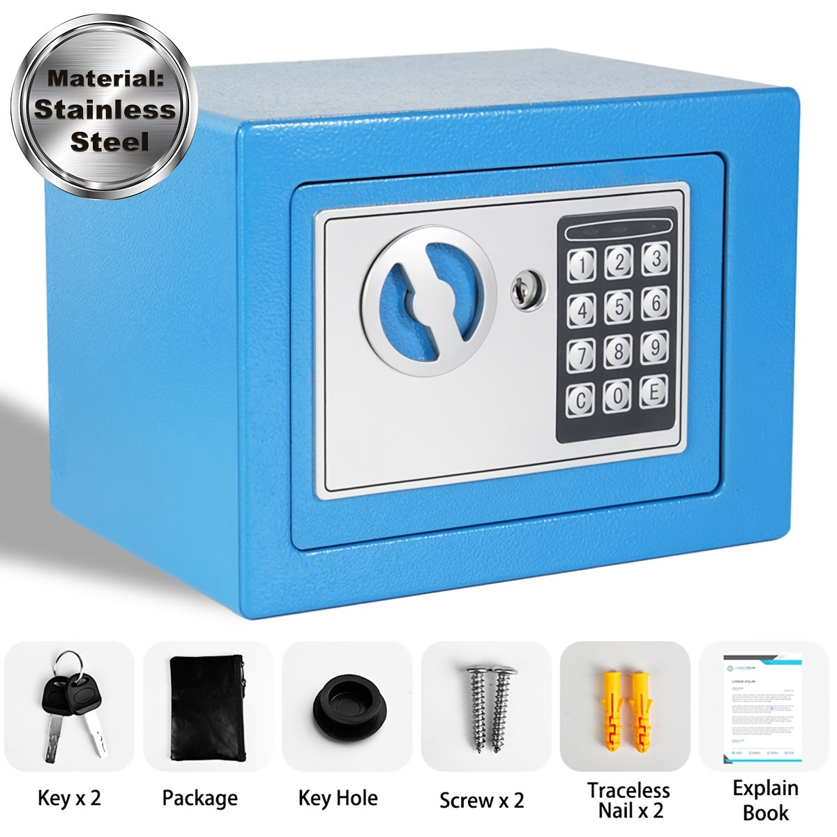 Fireproof Home Safe with Digital Keypad, Keys & Passcode Lock – Includes Fireproof Money Bag, Sensor Light & Adjustable Shelf for Home, Office, Business, Money & Valuables