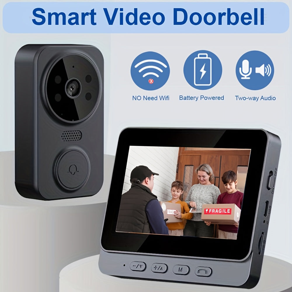 1080P Video Doorbell Camera with 4.3" IPS Display - No WiFi Needed, 120° Wide Angle, Night Vision, Two-Way Audio, SD Card Storage up to 256GB, Easy Wall Mount, Home Security Visual Doorbell