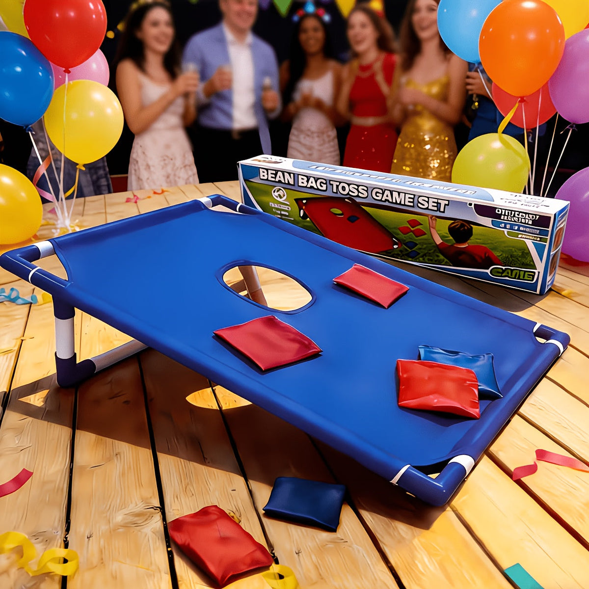Cornhole Game Set with 6 Bean Bags, Dual-Color Boards, and Carry Bag for Backyard, Outdoor Party, Beach, Camping, and Indoor Entertainment – Gift Box Included, Red/Blue