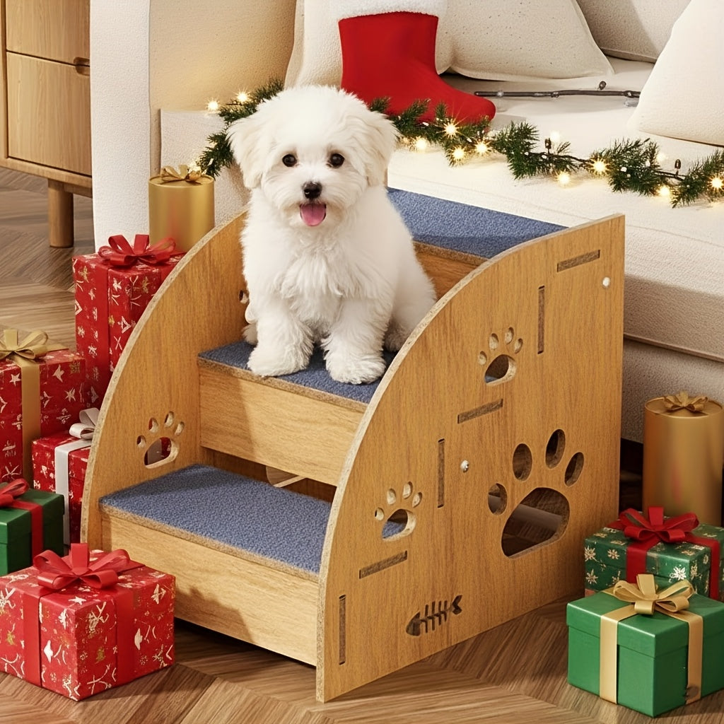 Non-Slip Pet Stairs for Bed and Couch - 3 or 5 Step Dog Steps with Safety Rails and Ramp Design, 15 Inch Height for Small Dogs, Cats, and Senior Pets, Lightweight Portable Pet Steps
