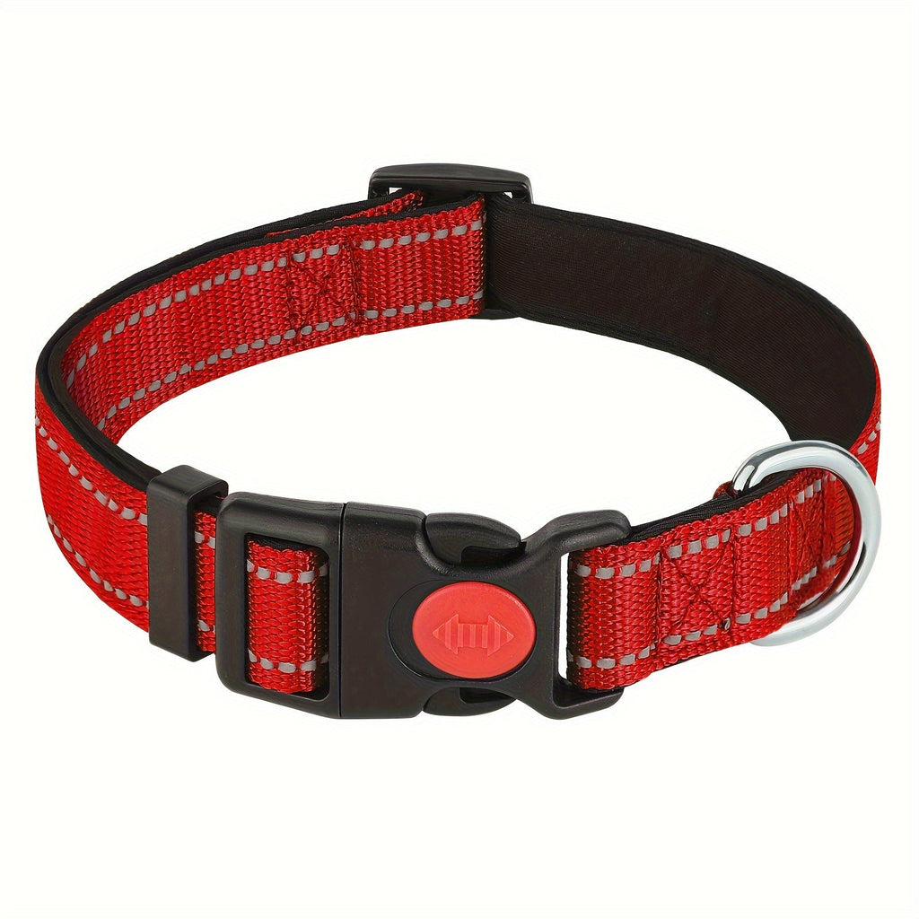Reflective Dog Collar with Safety Locking Buckle - Adjustable Soft Neoprene Padded Breathable Nylon Pet Collar for Small, Medium, and Large Dogs, Night Visibility Safety Collar