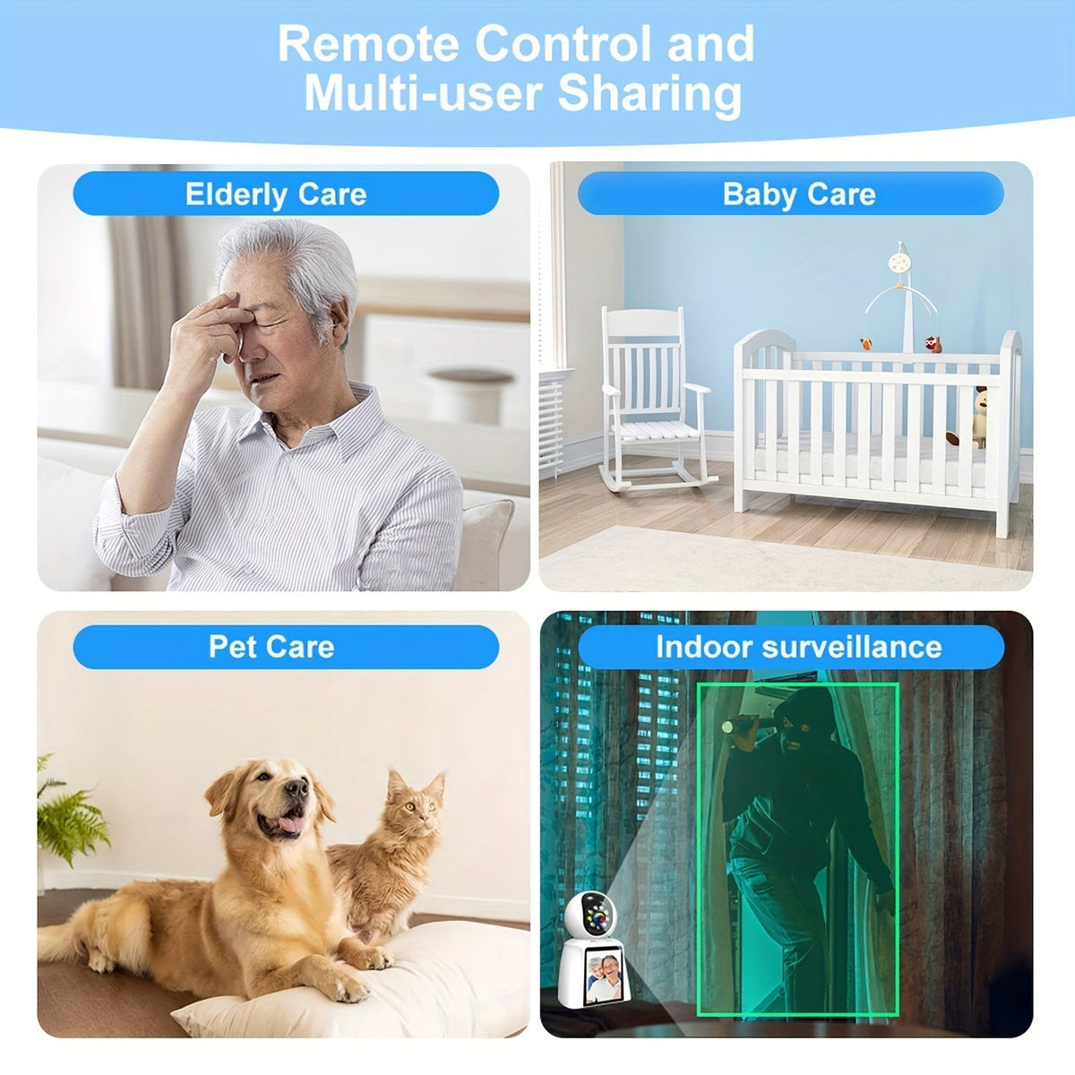 WiFi PTZ Indoor Camera with 3-Inch Built-In Screen, 3MP HD Video Calling, Two-Way Audio, Color Night Vision, AI Detection, Pet/Baby/Elderly Monitor, Home Security Camera, App Control