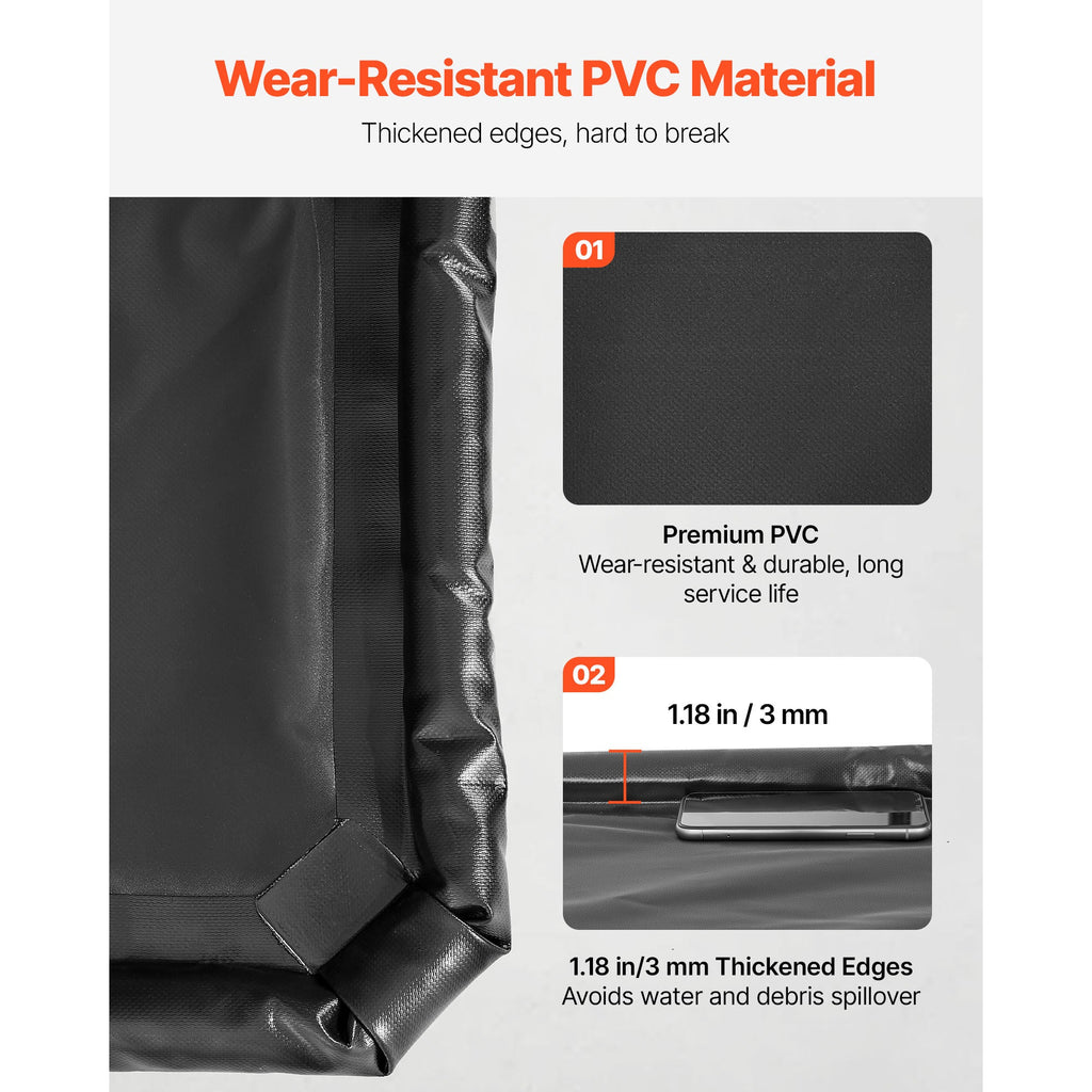 Garage Floor Containment Mat, 7 Ft 9 In x 18 Ft, PVC Non-Slip Waterproof, 30mm Raised Thickened Edge, Squeegee Included, Hook & Loop Tape, Protection from Snow, Rain & Mud, for Car Parking, Black