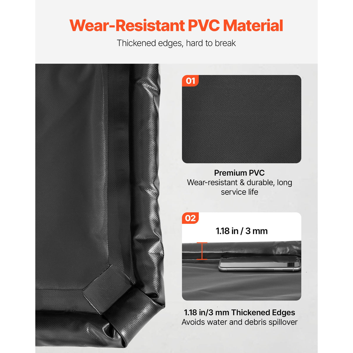 Garage Floor Containment Mat, 7 Ft 9 In x 18 Ft, PVC Non-Slip Waterproof, 30mm Raised Thickened Edge, Squeegee Included, Hook & Loop Tape, Protection from Snow, Rain & Mud, for Car Parking, Black