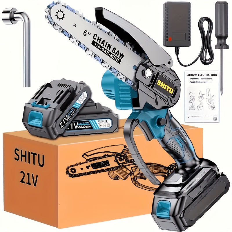 Mini Cordless Chainsaw, Portable Handheld Electric Tree Cutter with Splash Guard and Safety Lock, Rechargeable for Garden and Yard