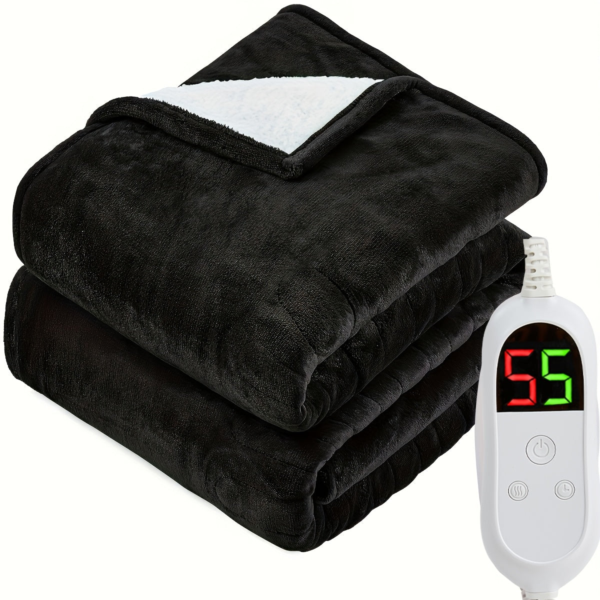 Electric Heated Blanket Dual Zone A B Independent Temperature Controllers 10 Heating Levels 1 2 4 6 8 Hour Auto-Off Fast Heating Soft Flannel Throw Twin Full Queen King Light Grey Navy Black Pink Purple Lake Blue