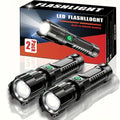2-Pack High-Powered Zoom Flashlights - 260 Lumens, 150m Range, Retractable Zoom, Portable Mini Flashlight for Camping, Outdoor & Home - USB Charging Included