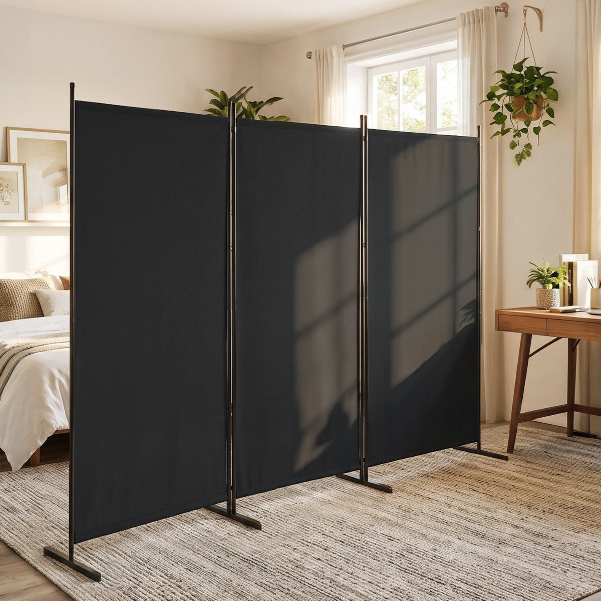 3-Panel Folding Room Divider 72.5" Tall Privacy Screen – Freestanding Portable Partition Wall with Wide Stable Base for Home Office Bedroom Studio Apartment