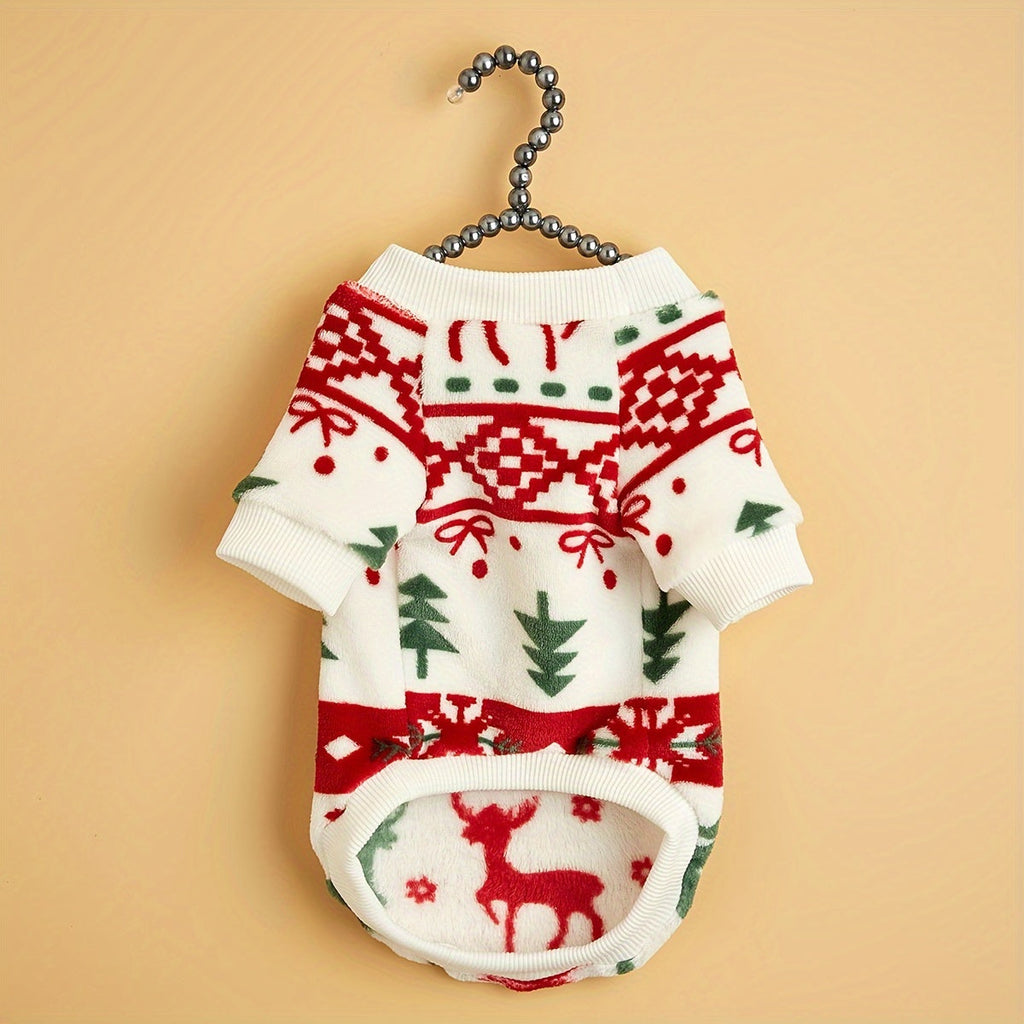 Pet Christmas Plush Sweatshirt for Dogs and Cats – Warm Soft Fleece Holiday Pullover for Small Medium Pets, Autumn Winter Cozy Costume, XS S M L XL XXL, White Festive Pet Apparel