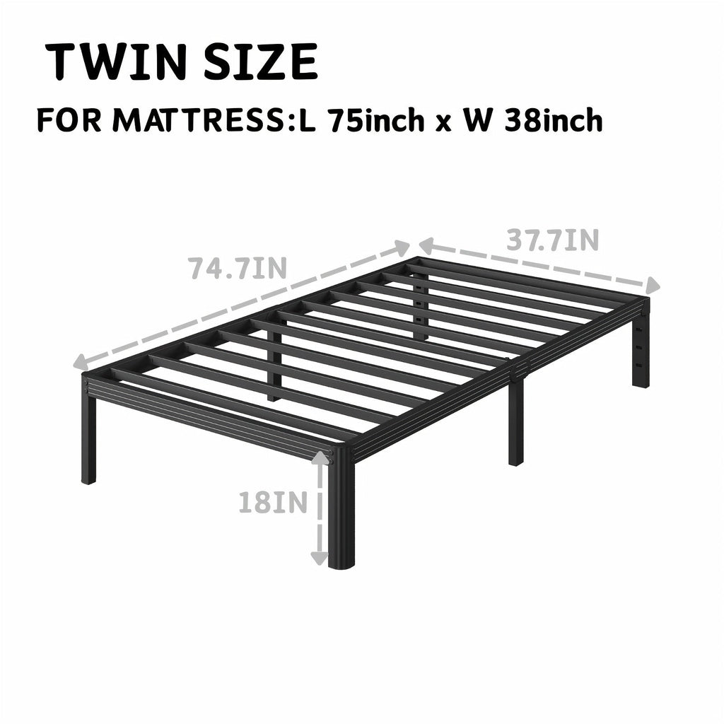 Metal Platform Bed Frame, 14" or 18" Height Options, Full/Queen/King Size, Under-Bed Storage, Sturdy Steel, Easy Assembly, No Box Spring Needed, Minimalist Design, Black