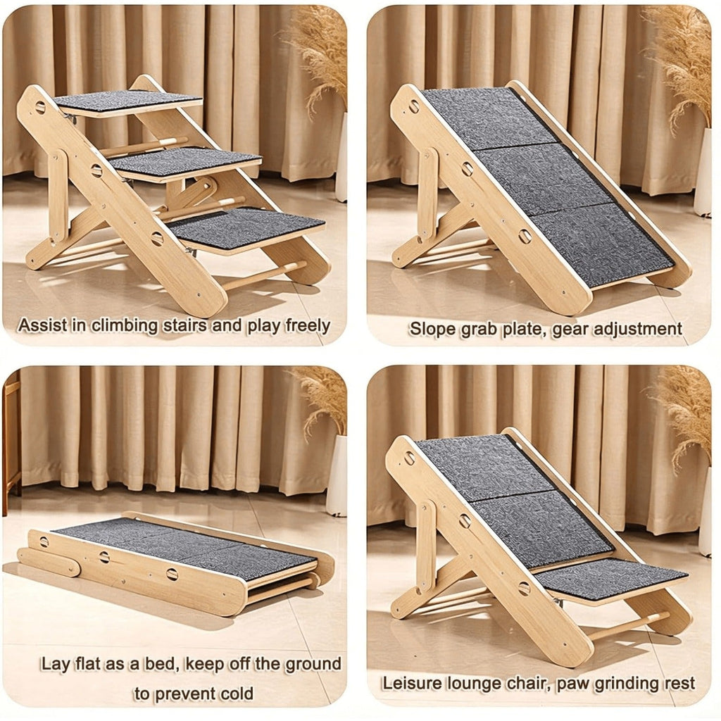 Foldable Pet Ramp Stairs for Dogs & Cats – Anti-Slip Adjustable Portable Dog Steps Ladder for Bed, Sofa & Car, Joint-Friendly Climbing Ramp for Small, Medium, and Large Senior Pets