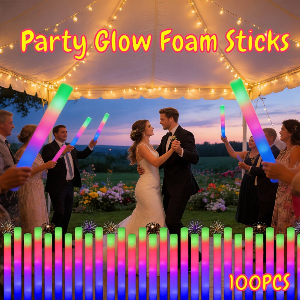 LED Foam Light Sticks Bulk Pack 28, 48 or 100 Pieces – 3-Mode Color Changing Flashing Glow Sticks for Parties, Weddings, Concerts, Birthdays, Halloween, Christmas, Camping and Cheering Events