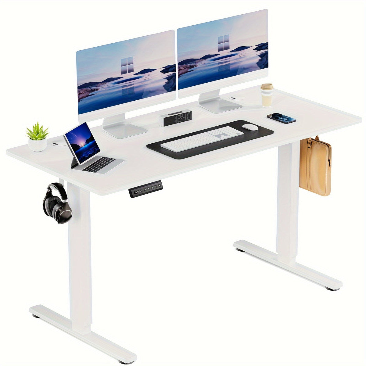 63-Inch Electric Standing Desk – Height-Adjustable Sit-Stand PC Workstation with Wood Desktop, Computer Table for Home Office, Bedroom, and Gaming Room, Suitable for Small Spaces