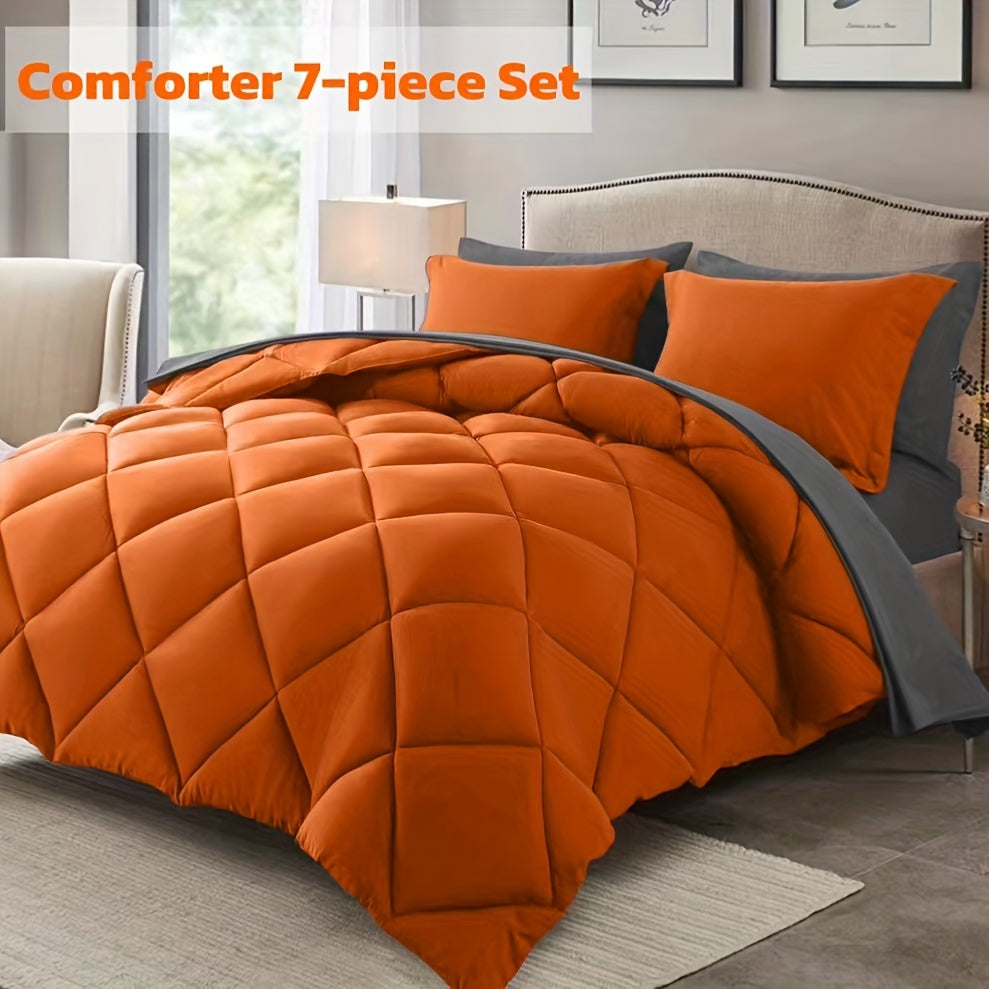 7-Piece Comforter Set, Queen/King Size – Soft Microfiber Pinch Pleated Bed-in-a-Bag with Comforter, Fitted Sheet, Flat Sheet & 4 Pillowcases, All-Season Bedding Set for Home & Dorm
