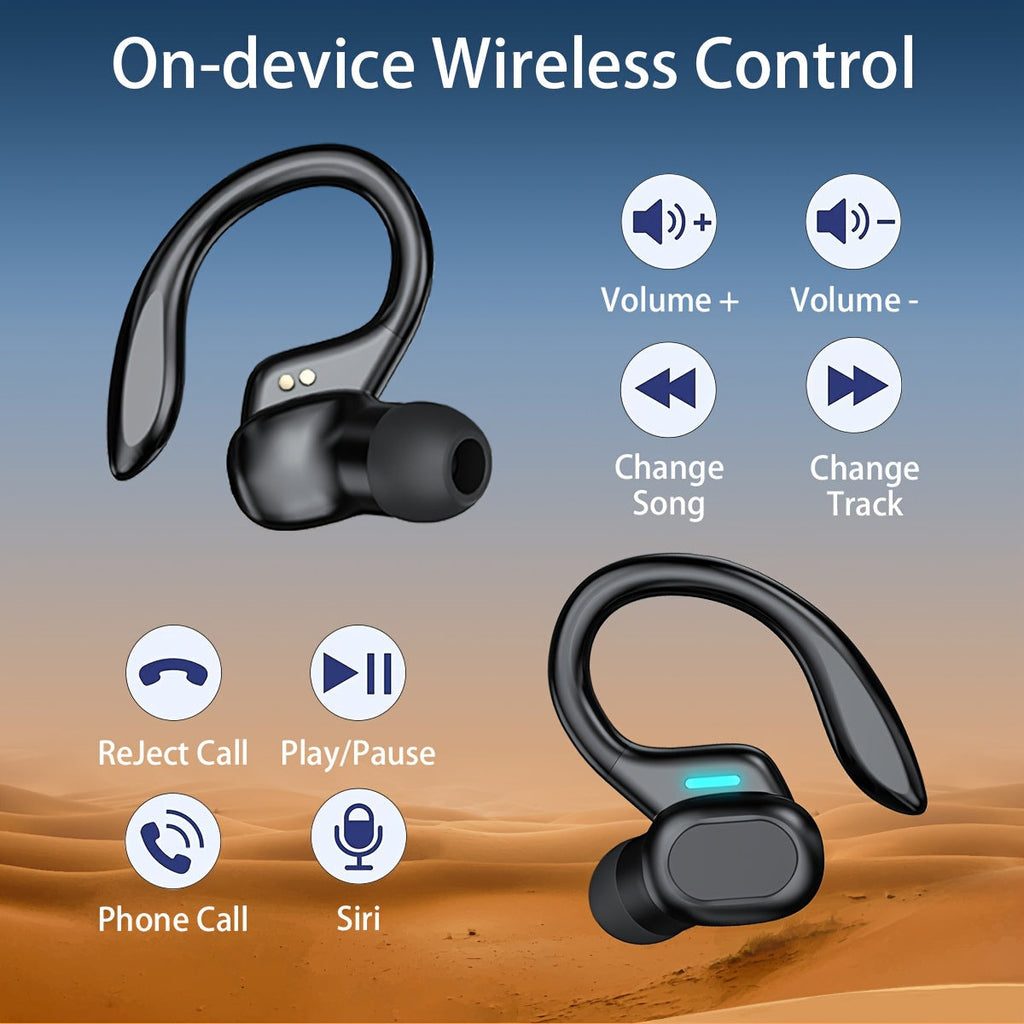 True Wireless Earbuds (TWS) with Mic - Sport Earhook, Stereo In-Ear Headphones with LED Display Charging Case for Running & Sports - Red & Black