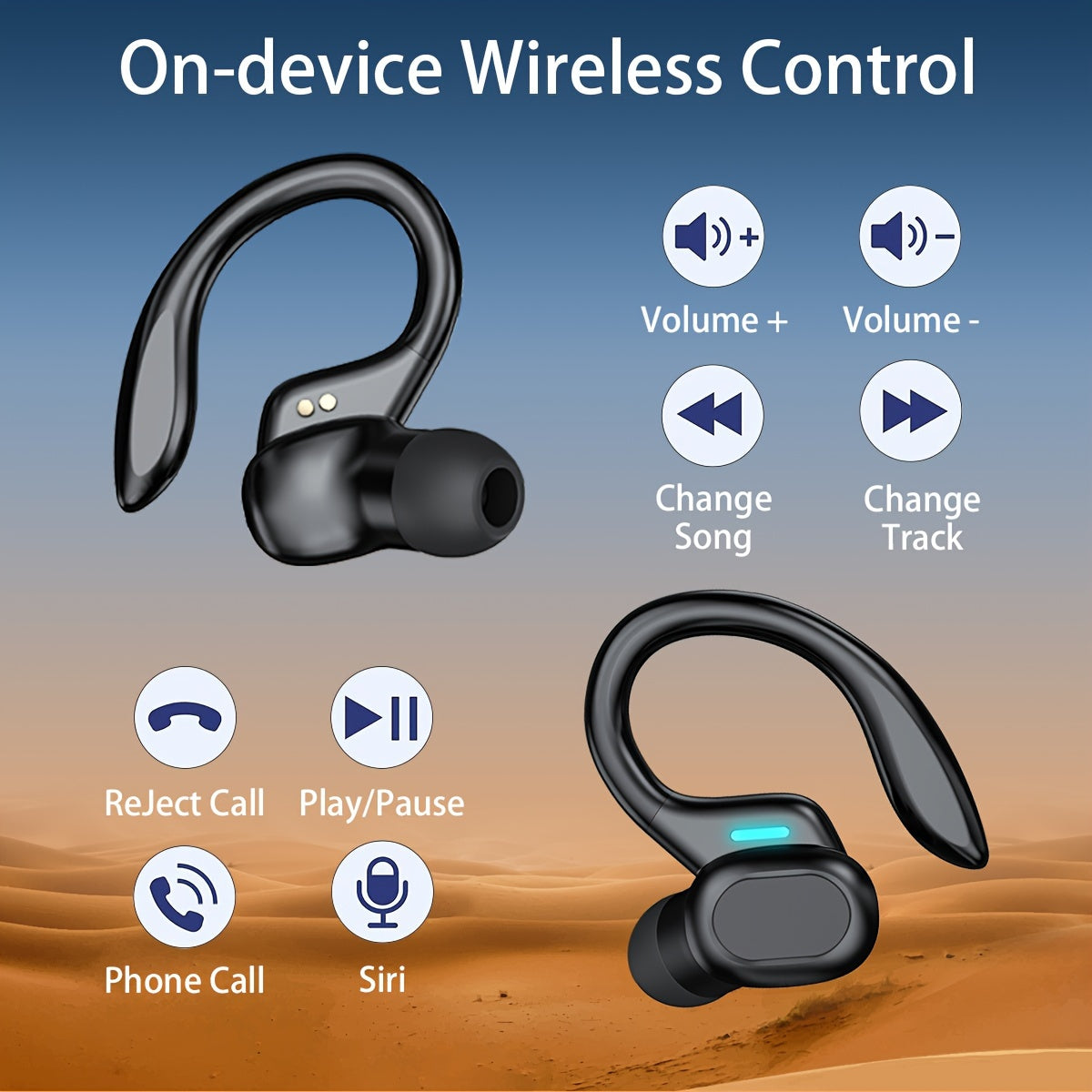 True Wireless Earbuds (TWS) with Mic - Sport Earhook, Stereo In-Ear Headphones with LED Display Charging Case for Running & Sports - Red & Black