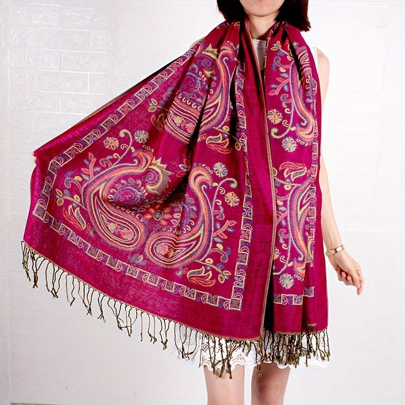 Cashmere Paisley Jacquard Fringe Scarf Shawl Women's Boho Ethnic Neck Wrap Soft Warm Travel Festival Daily Fashion 8 Colors