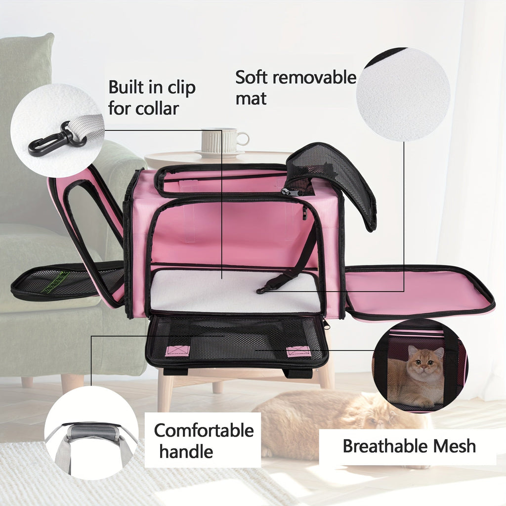 Airline Approved Soft-Sided Pet Carrier – TSA-Compliant Collapsible Travel Bag for Small Dogs, Cats & Kittens Under 15 lbs, Fits Under Airplane Seat