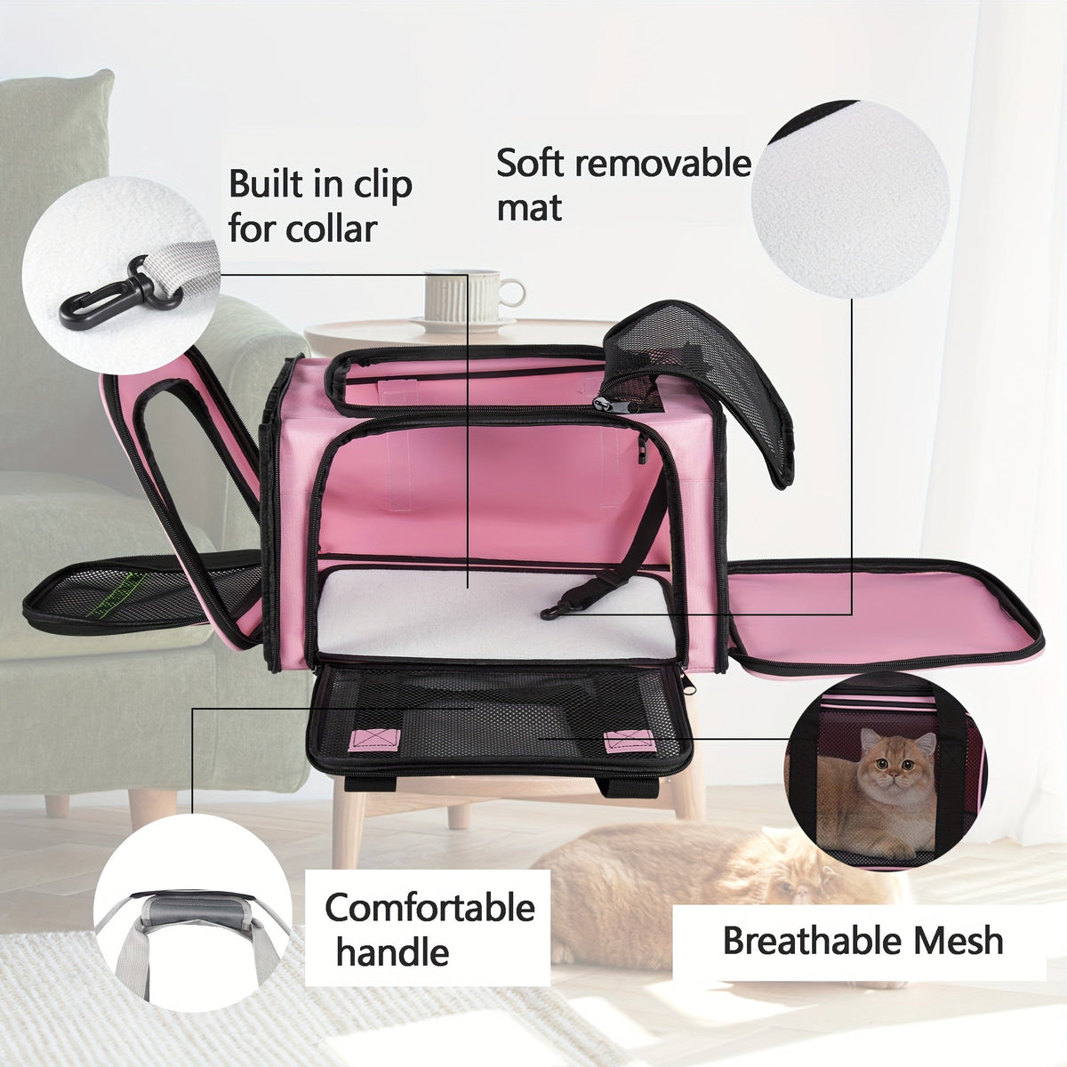 Airline Approved Soft-Sided Pet Carrier – TSA-Compliant Collapsible Travel Bag for Small Dogs, Cats & Kittens Under 15 lbs, Fits Under Airplane Seat