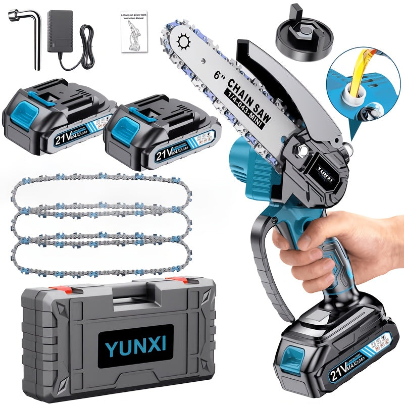 Mini Cordless Chainsaw, Portable Handheld Electric Tree Cutter with Splash Guard and Safety Lock, Rechargeable for Garden and Yard