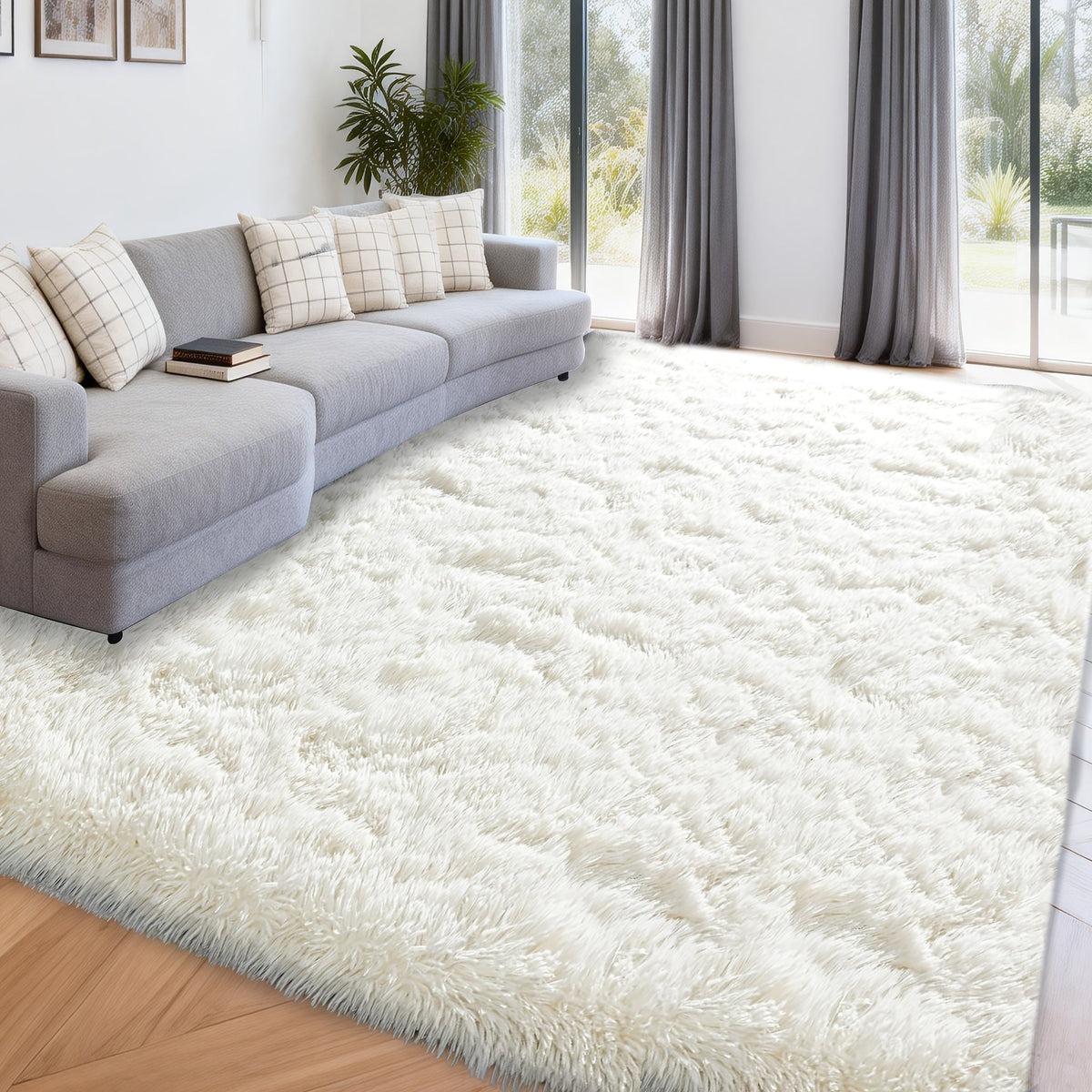 Shaggy Area Rug 9x12 & 10x14 Ultra Soft Fluffy Non-Slip Large Plush Carpet, Machine Washable Tie-Dye & Solid Rug for Living Room Bedroom Home Decor, Black White Gray Pink Rainbow Purple Tie-Dye