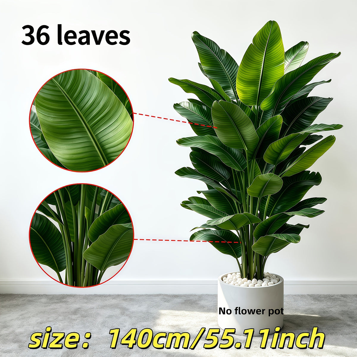 Extra-Large 55.11" Artificial Banana Tree - Thick-Rooted Faux Tropical Plant with Ground Stake, Reusable Indoor Decor for Living Room, Office, Bathroom & Shelf - Wedding, Christmas & Halloween Decor