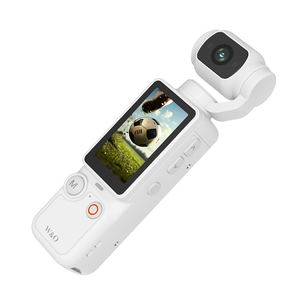 4-in-1 Action Camera 1080P HD with 360° Rotating Lens - Image Stabilization, One-Click Recording, Ultra-Lightweight Compact Outdoor Camera for Cycling Vlog Drone-Style Shots - White