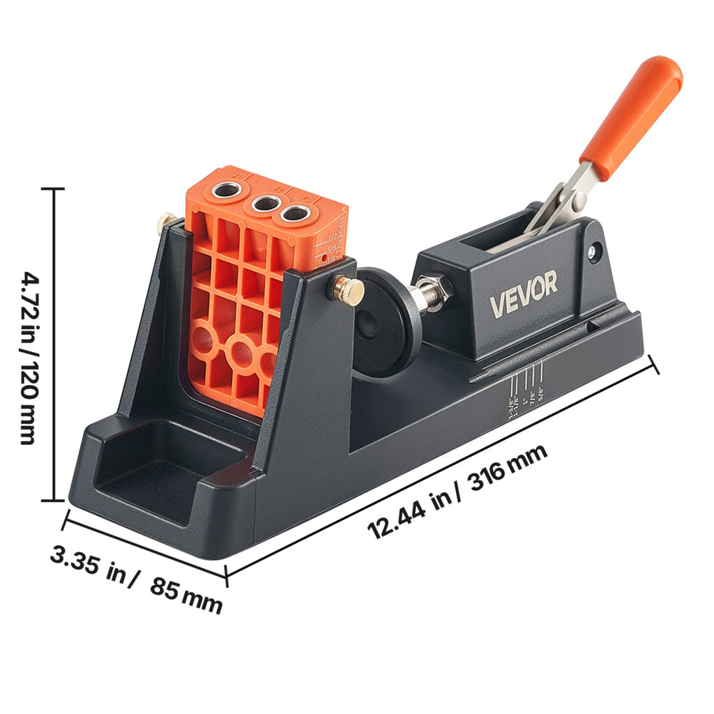 Pocket Hole Jig Kit 1/2 to 1-1/2 Inch Adjustable 2-in-1 Detachable Guide Block Titanium Step Drill Bit Dust Collection Adapter Carrying Case for Woodworking Joinery
