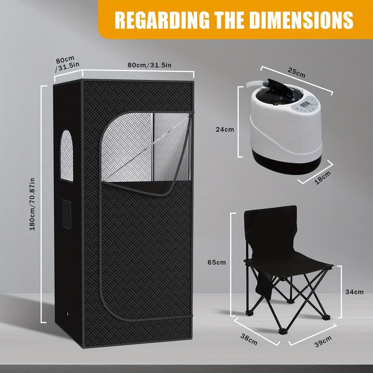 Portable Steam Sauna Box for Home 1500W 2.6L Steam Generator with Remote Control & Folding Chair Oversized Personal Sauna Tent for Relaxation Gym & Spa – Black